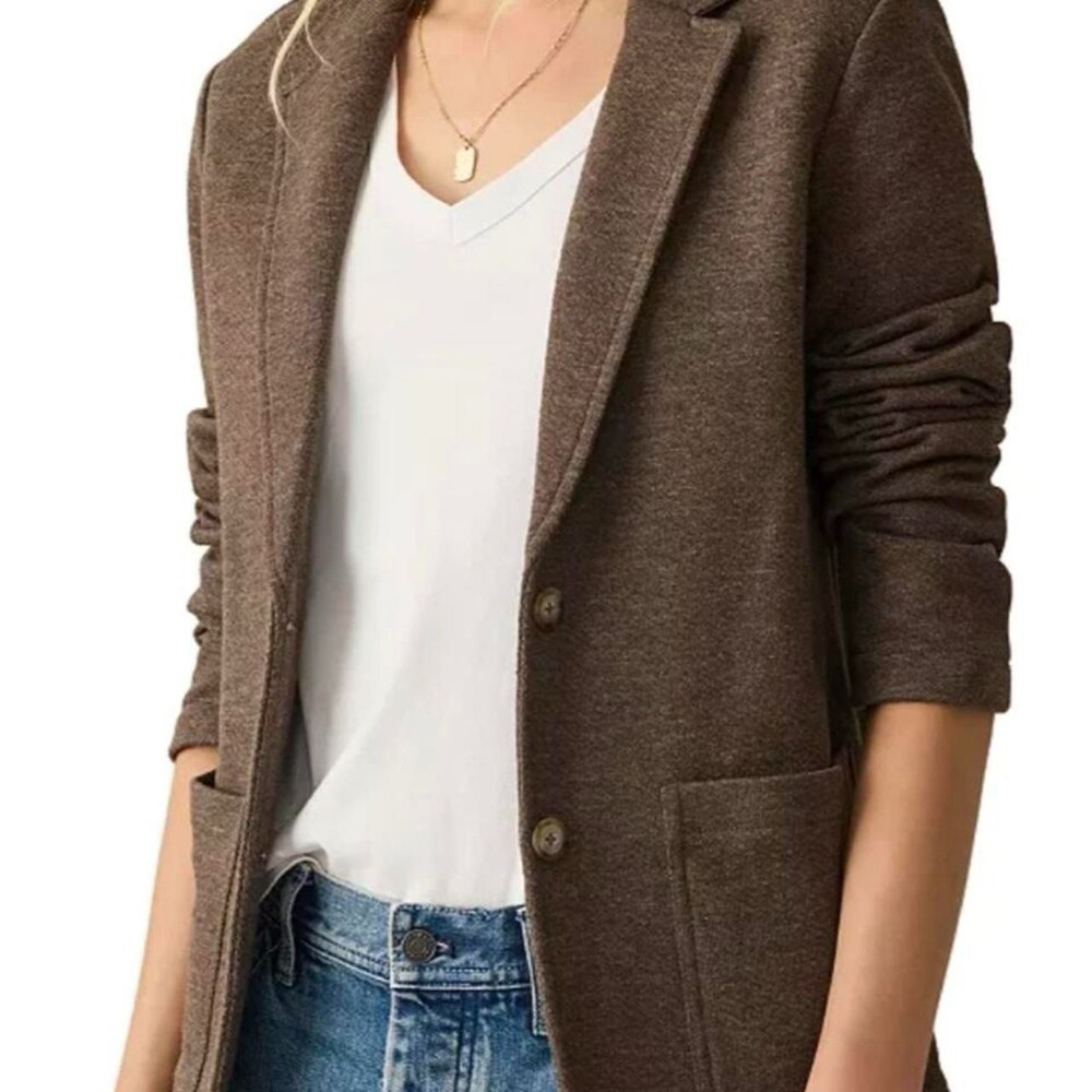 Faherty Inlet Knit Blazer Womens XS Brown Organic Cotton Soft Stretch Unlined